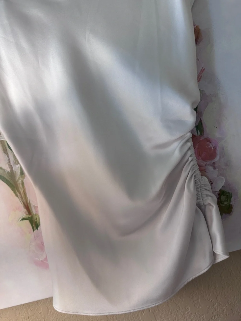 Banana Republic White Satin Side-Ruched Short Sleeve Top - Picture 3 of 3